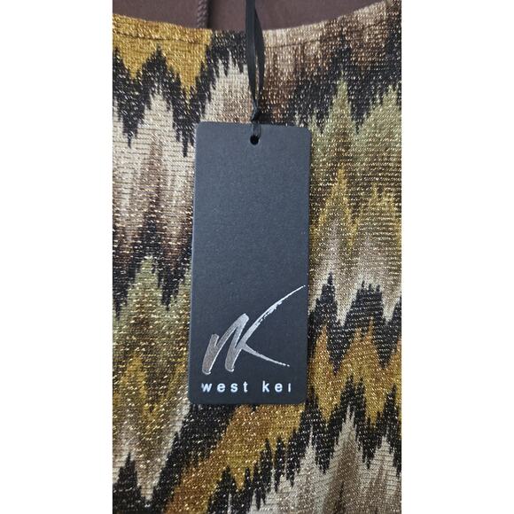 West Kei NWT Womens 3XL Blouse Gold Black Scoop Neck Elastic Waist Cape Sleeves - Picture 8 of 8